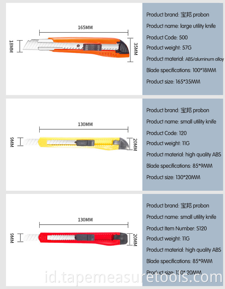 Pabrik penjualan langsung ukuran 9mm18mm berat self-locking utilitas pisau ditanam pisau kertas wallpaper pisau